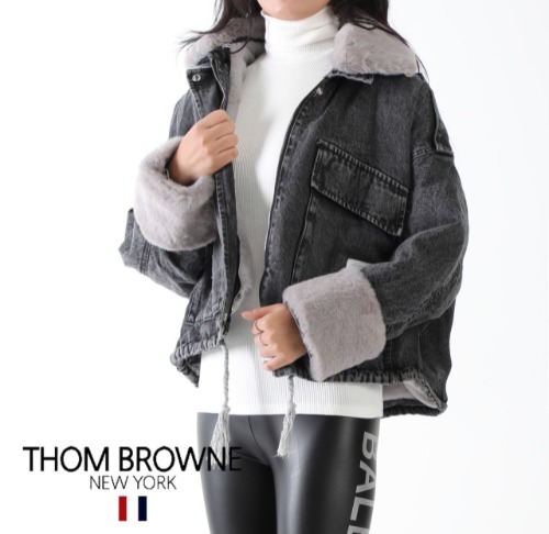  톰*** [THOM BROWNE] 수입고급 여성용 양털 청오버핏자켓