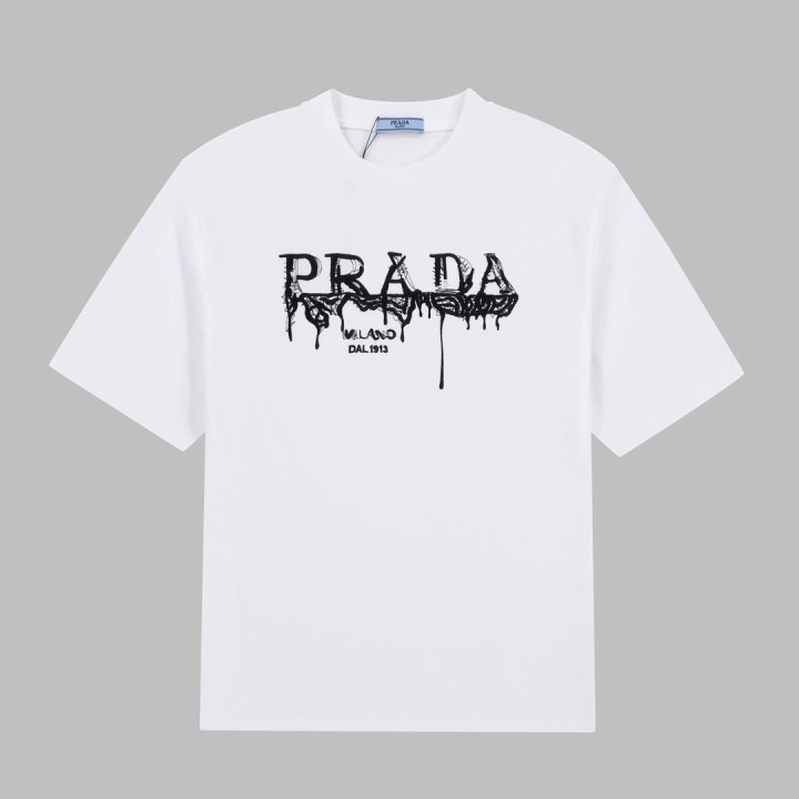 prada 프** 로고 자수 티셔츠