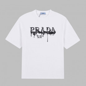 prada 프** 로고 자수 티셔츠