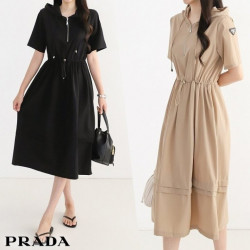  프** Nylon stretch hoodie long dress