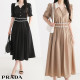  프** Nylon woven v-neck pleated long dres