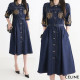  셀** Dark denim short sleeve long dress